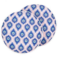 OUTDOOR-KISSEN 2er-Set Pfauenmuster blau/rosa 40 cm Ceriana - Blau, Textil (40/40cm) - Beliani