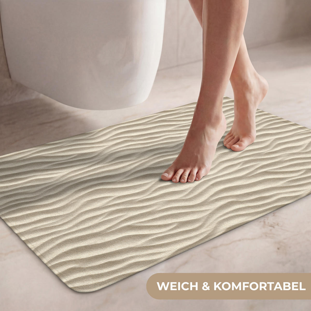 WC PŘEDLOŽKA Písek - Vlny - Béžová 80x50 cm - písková barva, textil/plast (80/1cm) - OnlyWow