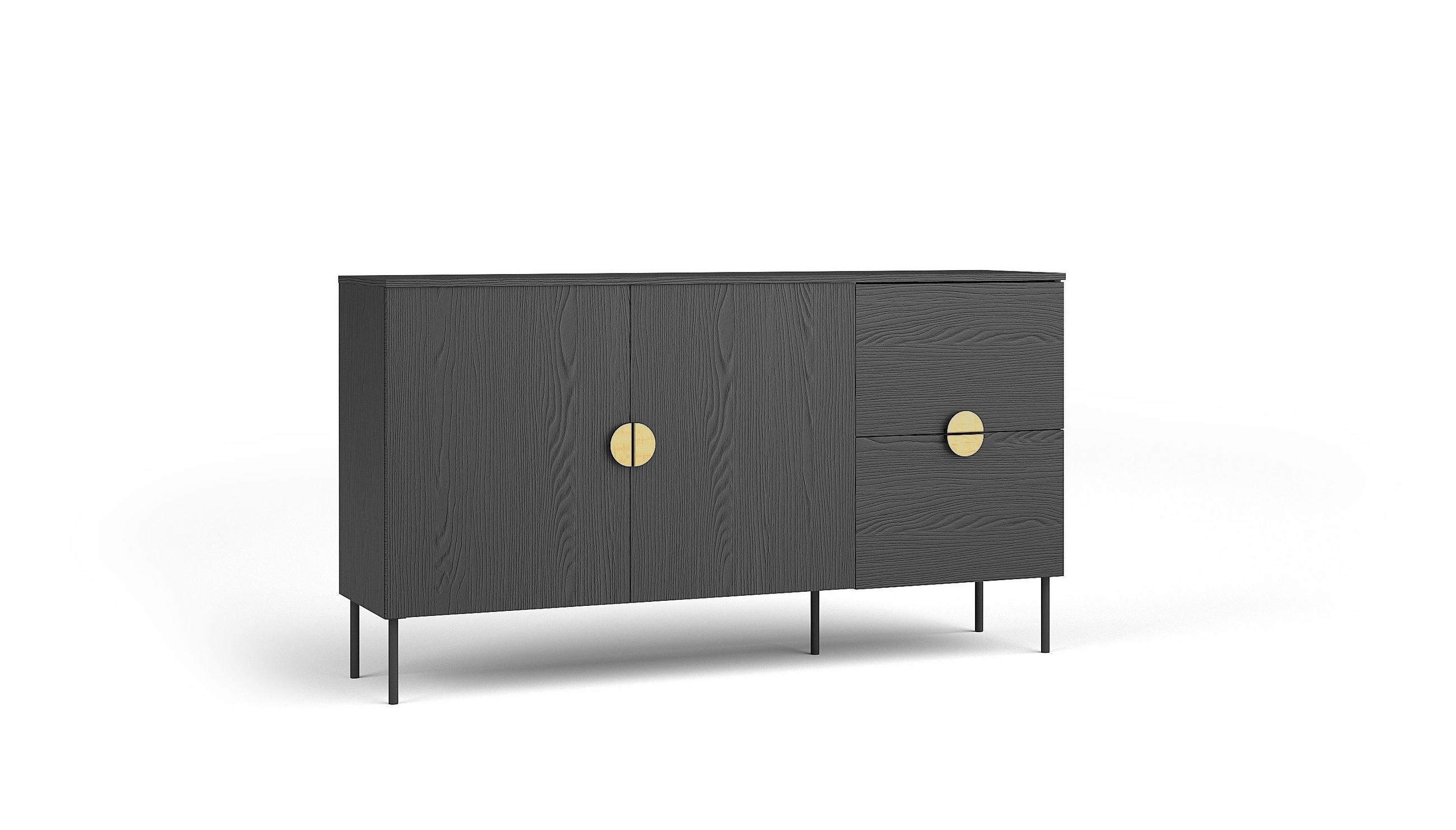 KOMMODE AXIS 159,9/87,6/40cm mit 2 Schubladen 2 Türen Schwarz - Schwarz, Holzwerkstoff (159.9/87.6/40cm) - MASSENO