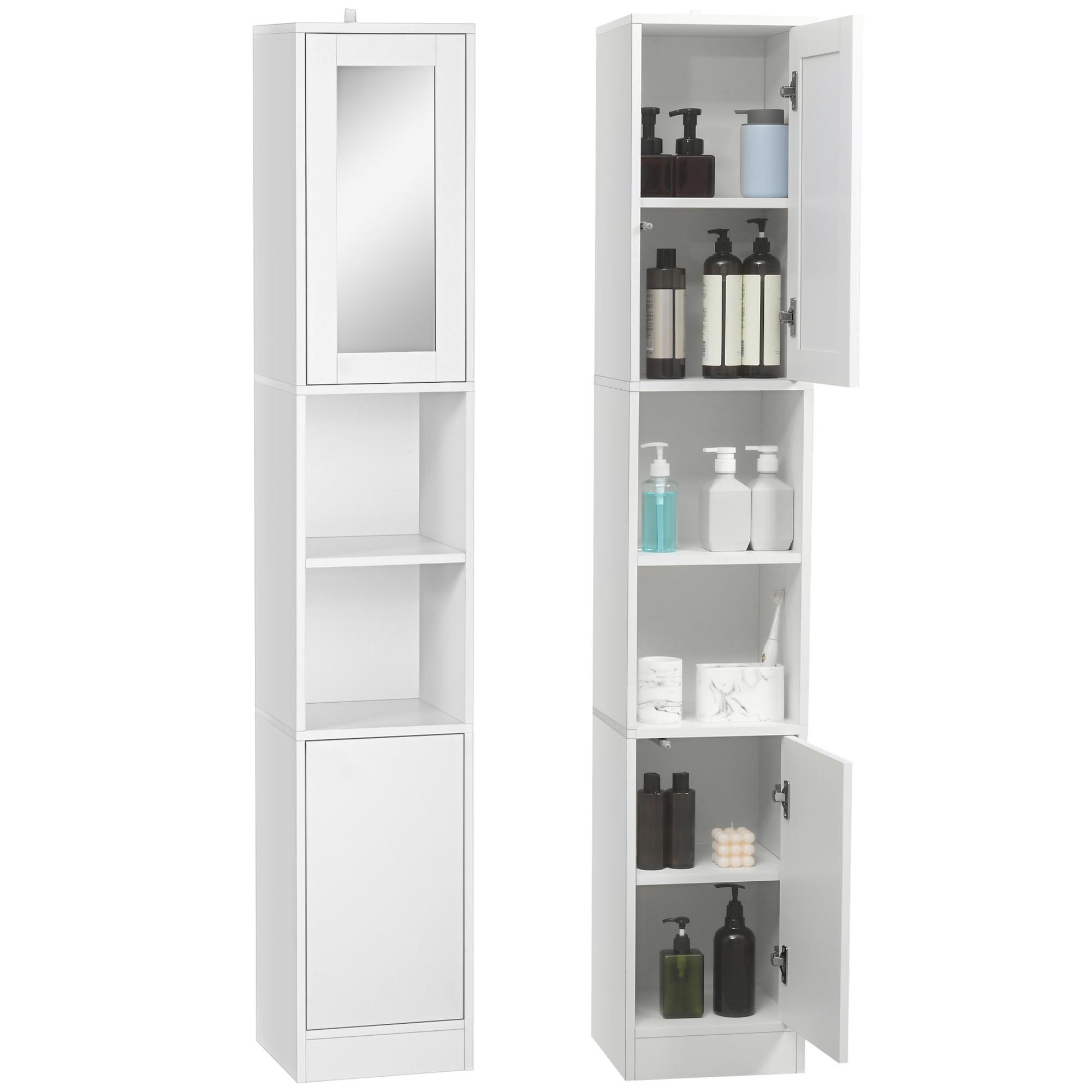 HOCHSCHRANK DE-12488 mit spiegel 30/28/170 cm Weiß - Weiß, Holzwerkstoff (28/170/30cm) - ComfortXL