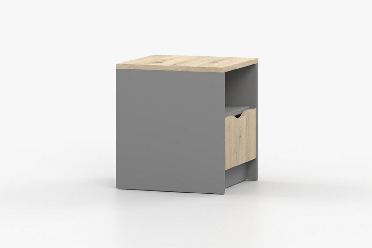 KINDER-NACHTTISCH JUMI 40/42/36 cm in Grau/Eiche Artisan - Eiche Artisan/Grau, Holzwerkstoff (40/42/36cm) - Deine Möbel 24