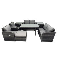 GARTENSET mit Zweisitzer,Esstisch,Beistelltischen Polyrattan 7-Sitzer - Dunkelgrau/Grau, Glas/Kunststoff - Fimous