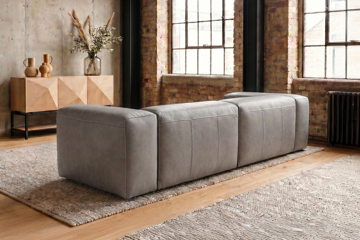 SOFA CELESTE Grau Leder - Schwarz/Grau, Leder/Kunststoff (302/114cm) - KAWOLA