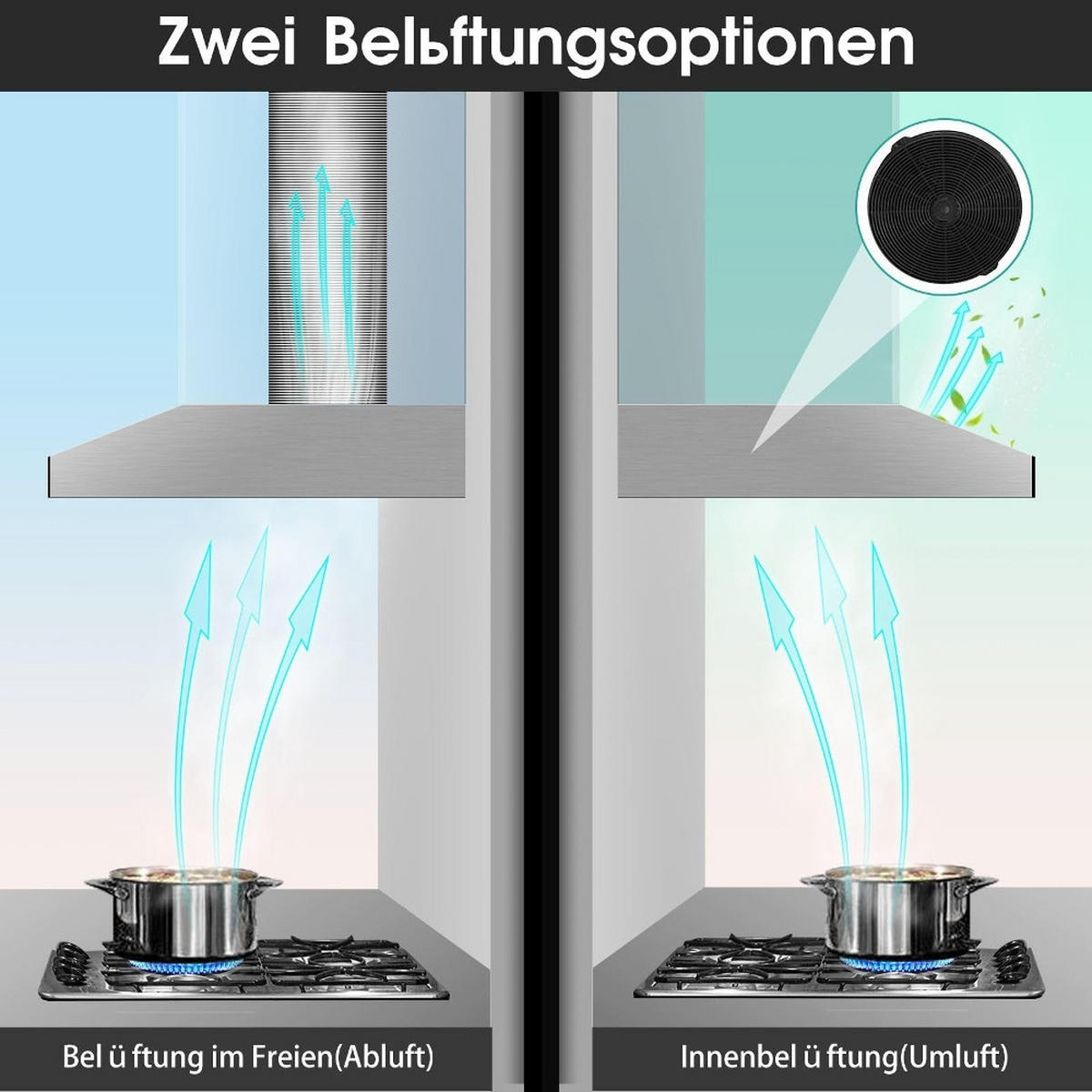 DUNSTABZUGSHAUBE Unterbau60cm, TOUCH CONTROL, Umluft und Abluft, Edelstahl, 59,5/10/48 cm - Schwarz, Metall (14.5/53/63.01cm) - Rolipo