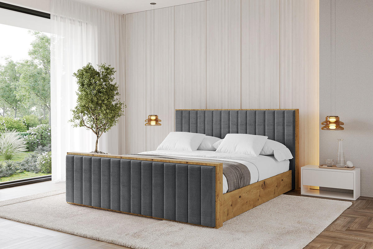 POLSTERBETT mit Bettkasten, Fußteil und Lattenrost, Boxbett ohne Matratze - ENZO4-Z 140x200 Dunkelgrau - Anthrazit, Holzwerkstoff/Textil (140/200cm) - ALTDECOR