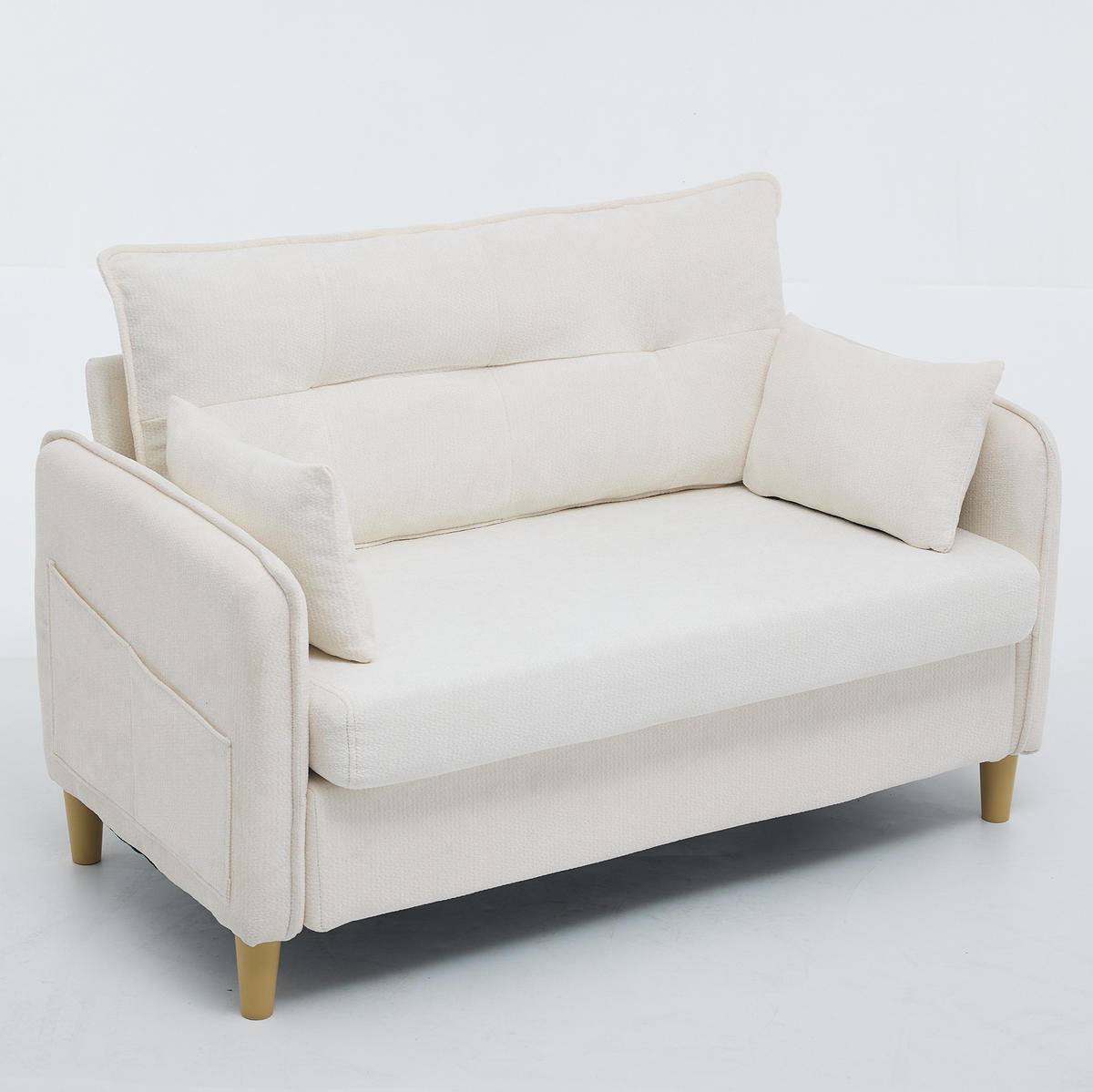 SOFA 2-Sitzer 127 cm Chenille Beige Holzrahmen - Beige, Holzwerkstoff (127/83/75.5cm) - Meubliv