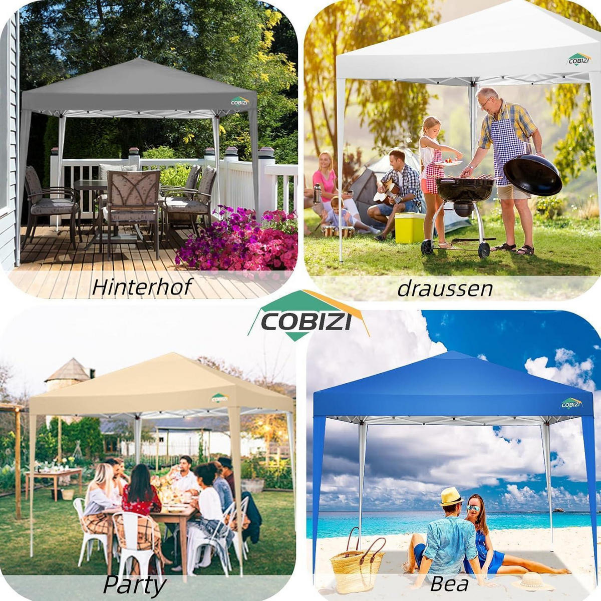 GARTENPAVILLON 3x3m Wasserdicht Höhenverstellbar Weiss - Weiß, Textil (300/260/300cm)