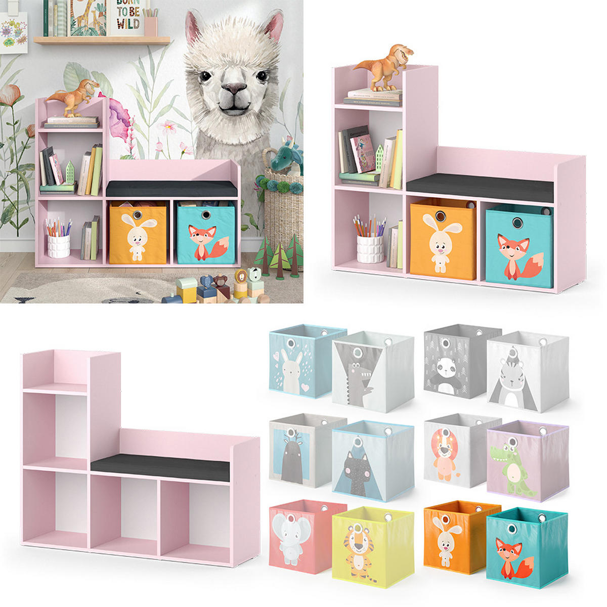 KINDERREGAL Luigi Rosa 107.2 x 88.6 cm mit 2 Faltboxen (bunt) - Pink, Holzwerkstoff (107.2/88.6/30.9cm) - Vicco