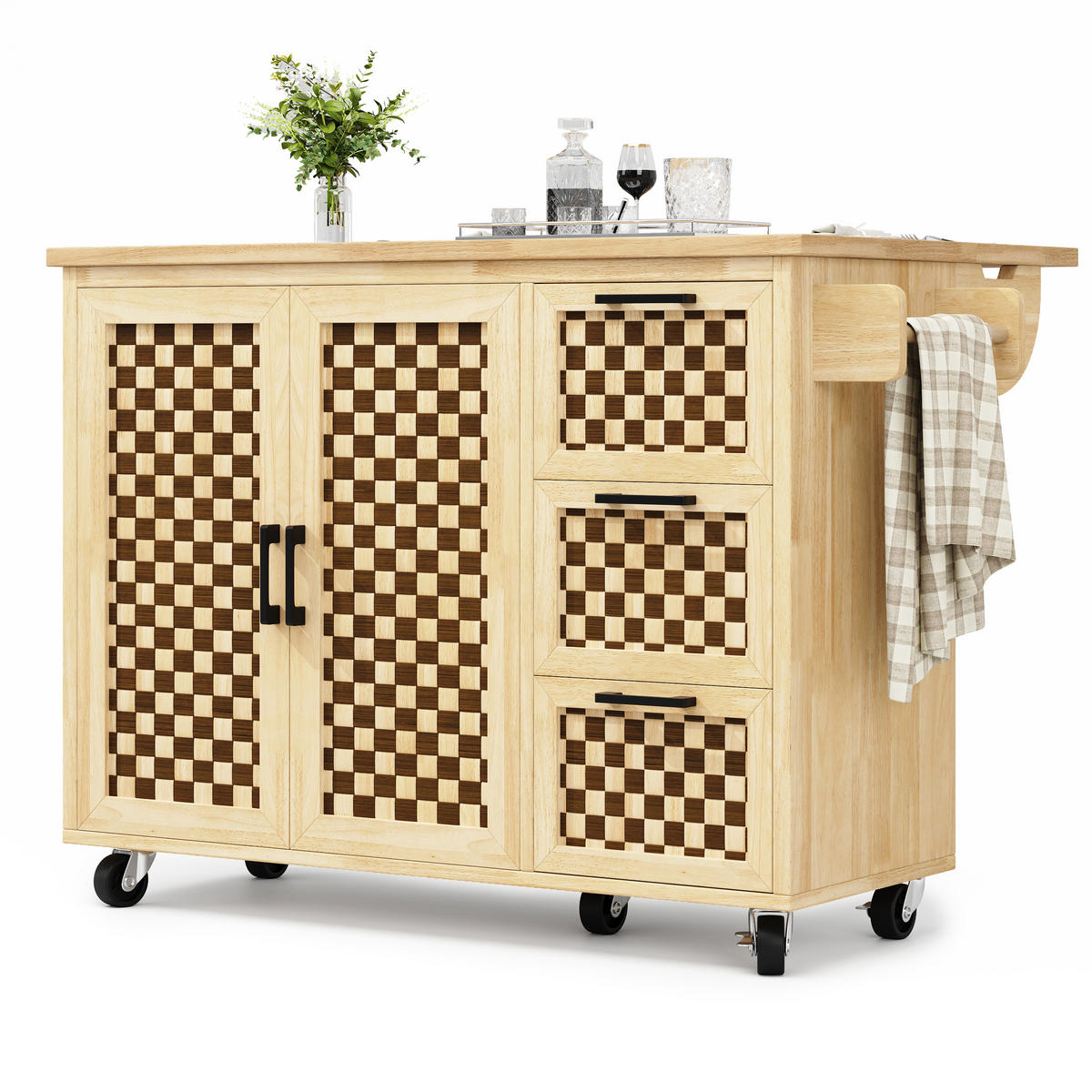 KÜCHENINSEL 120x45x92cm Natur mit Klapptisch & 3 Schubladen - Naturfarben, Holzwerkstoff (120/92/45cm) - Modfu