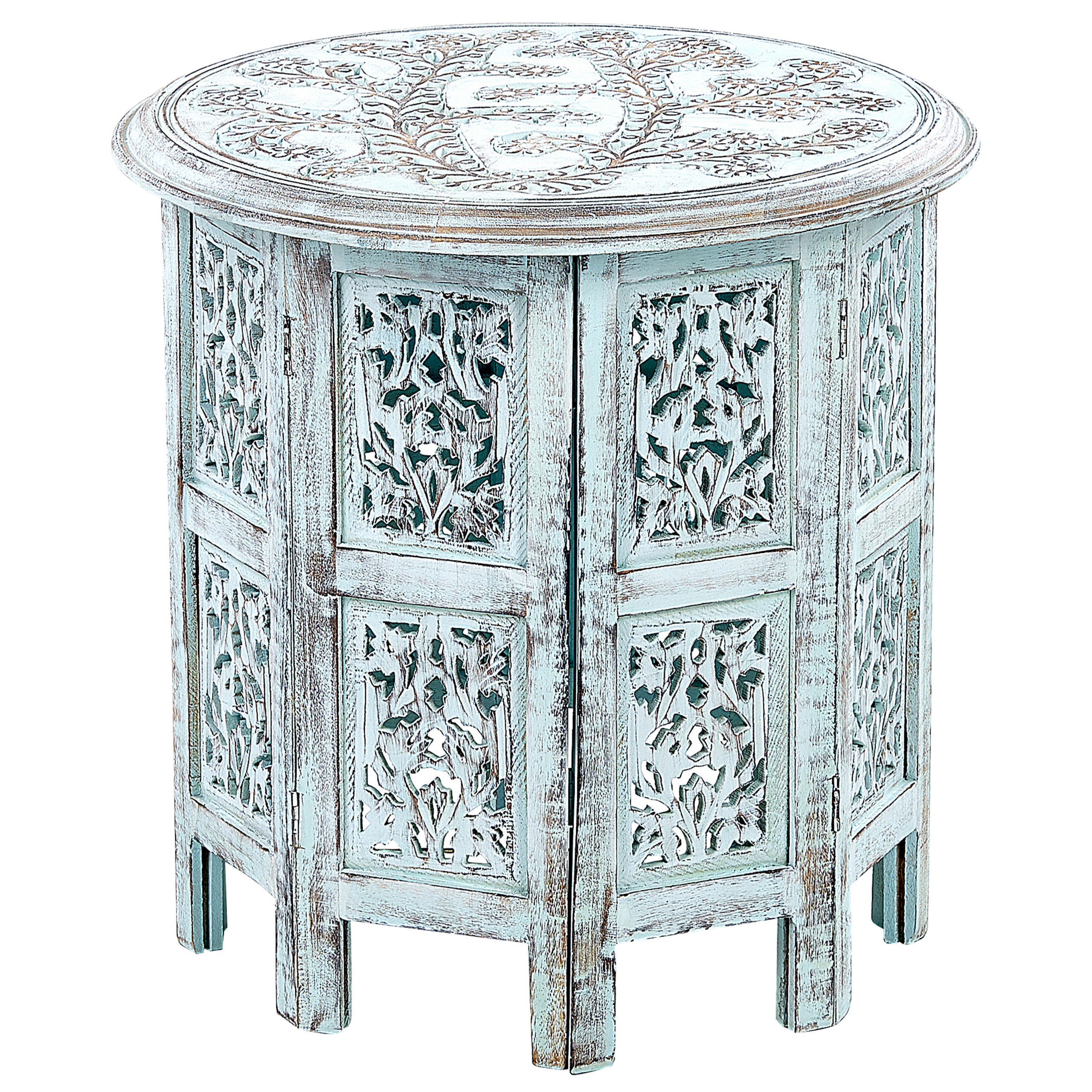 Beliani PŘÍSTAVNÝ STOLEK Mangové dřevo světle modrý kulatý 45 cm Borai