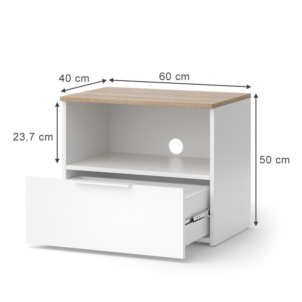 LOWBOARD Wido Weiß/Sonoma 60 x 50 cm mit Schublade - Weiß, Holzwerkstoff (60/50/40cm) - Vicco