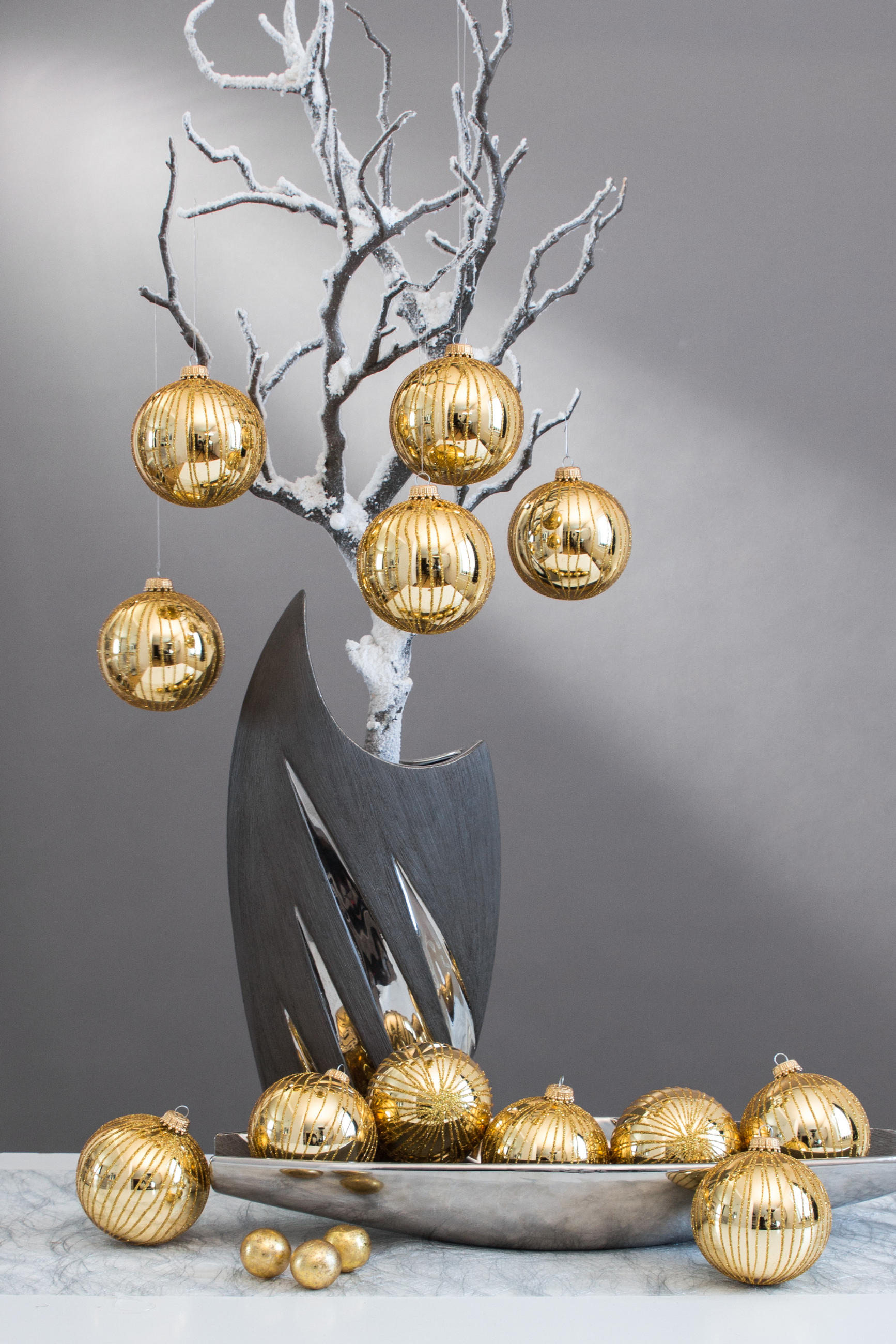 CHRISTBAUMKUGELN Sternenschauer Goldfarbig 8cm (Glas / 6 Stk.) - Goldfarben, Glas (8/8/8cm) - Krebs Glas Lauscha