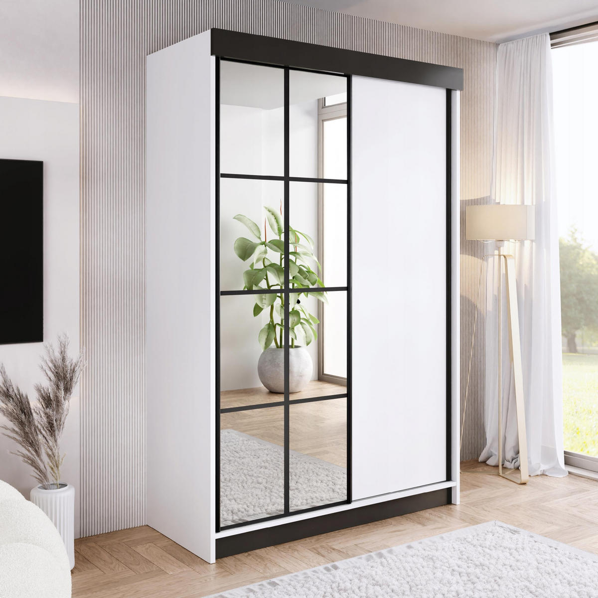 SCHIEBETÜRENSCHRANK ARI 1 mit Spiegel 150 - Weiß - Weiß, Holzwerkstoff (150/200/62cm) - Kier Furniture