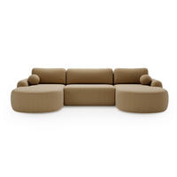 WOHNLANDSCHAFT DION-U Boucle CAPPUCCINO mit Schlaffunktion - Cappuccino, Textil (377/92/177cm) - Luxkor24