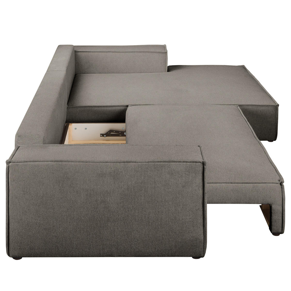 ECKSOFA mit Schlaffunktion - Longchair - Schwarz/Grau, Kunststoff/Textil (294/185cm) - home24