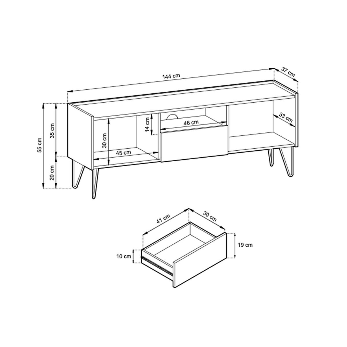 TV-SCHRANK Armon 144x55x37 cm - Lowboard mit Stauraum - Tv Ständer aus Laminierter Spanplatte - Schwarzer Graphit - Schwarz, Holzwerkstoff (154/56/39cm) - Chilly