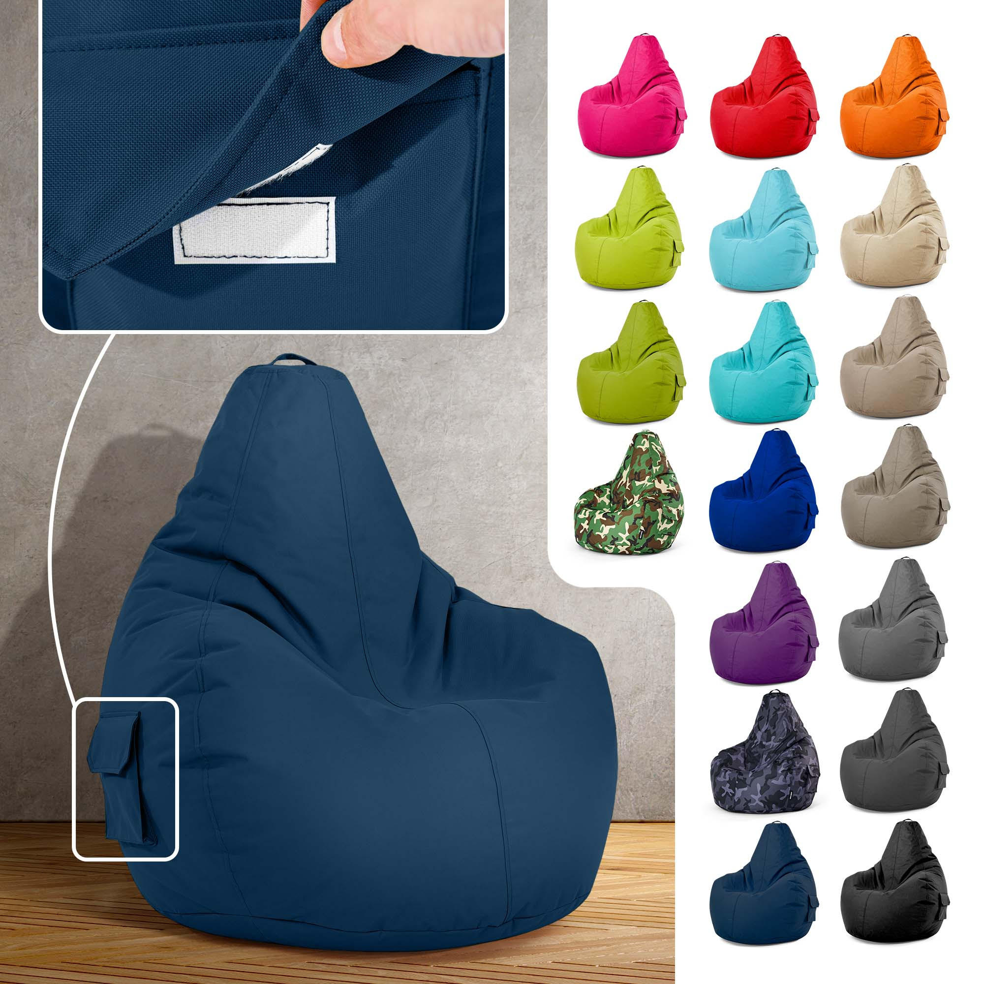 SITZSACK Lounge Chair "Cozy" 80x70x90cm - Dunkelblau, Textil (70/90/80cm) - Green Bean