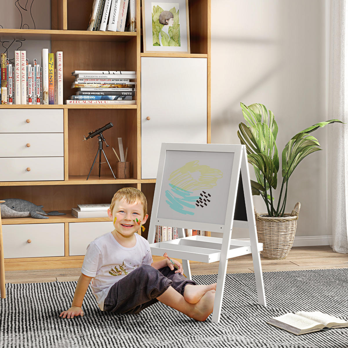 MALTAFEL DE-18182 2-in-1, magnetisch & Kreidetafel Weiß - Weiß, Holzwerkstoff (48/88/54cm) - ComfortXL