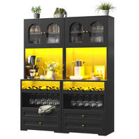 BUFFET DE-38477 2er-Set 70/40/180 cm mit LED-Beleuchtung Schwarz - Schwarz, Holzwerkstoff (70/180/40cm) - ComfortXL