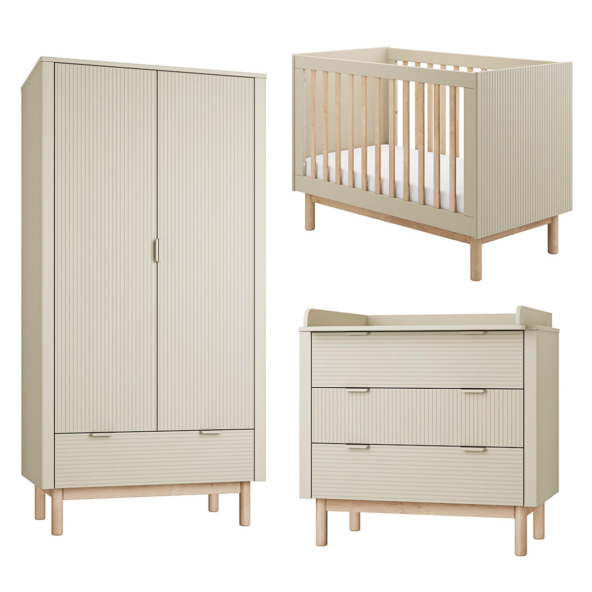 POKOJ PRO MIMINKO 3DÍLNÝ Miloo Šampaňské - béžová, kompozitní dřevo (123.5/87.5/66cm) - Petits-meubles