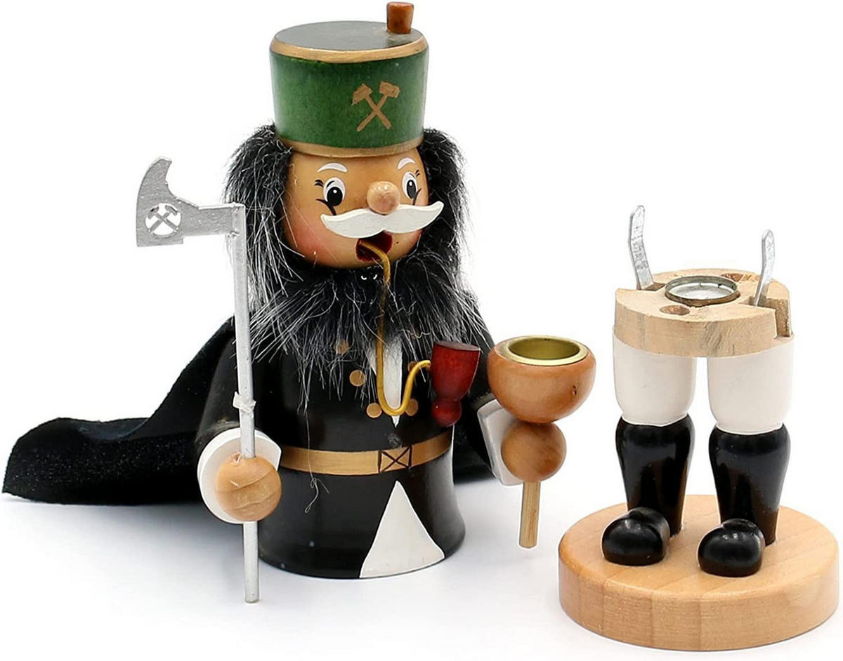 RAUCHFIGUR Bergmann mit Umhang u. Lichthalter 9/6/17 cm - Schwarz, Holz (6/17/9cm) - Dekoteam24