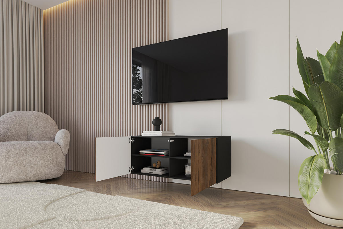 LOWBOARD NOA-2-W 100x40x41 cm - Schwarz / Katania - Eiche Wotan, Holzwerkstoff (100/40/41cm) - ALTDECOR