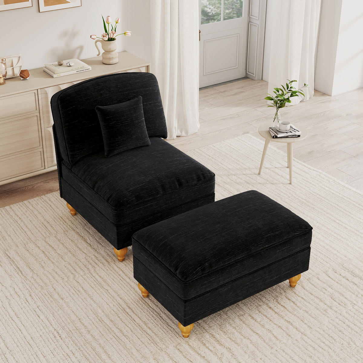 SESSEL DE-34420 mit Hocker Schwarz - Schwarz, Holzwerkstoff (83.5/93/78cm) - ComfortXL