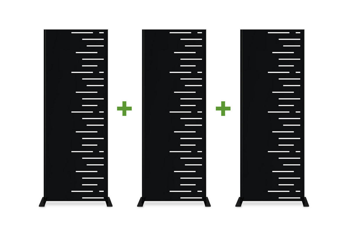 SICHTSCHUTZPANEELE dekorativ 3er-Set Arlberg schwarz H.160cm, rechte Seite mit Muster - Schwarz, Metall (60/160cm) - Casanoov