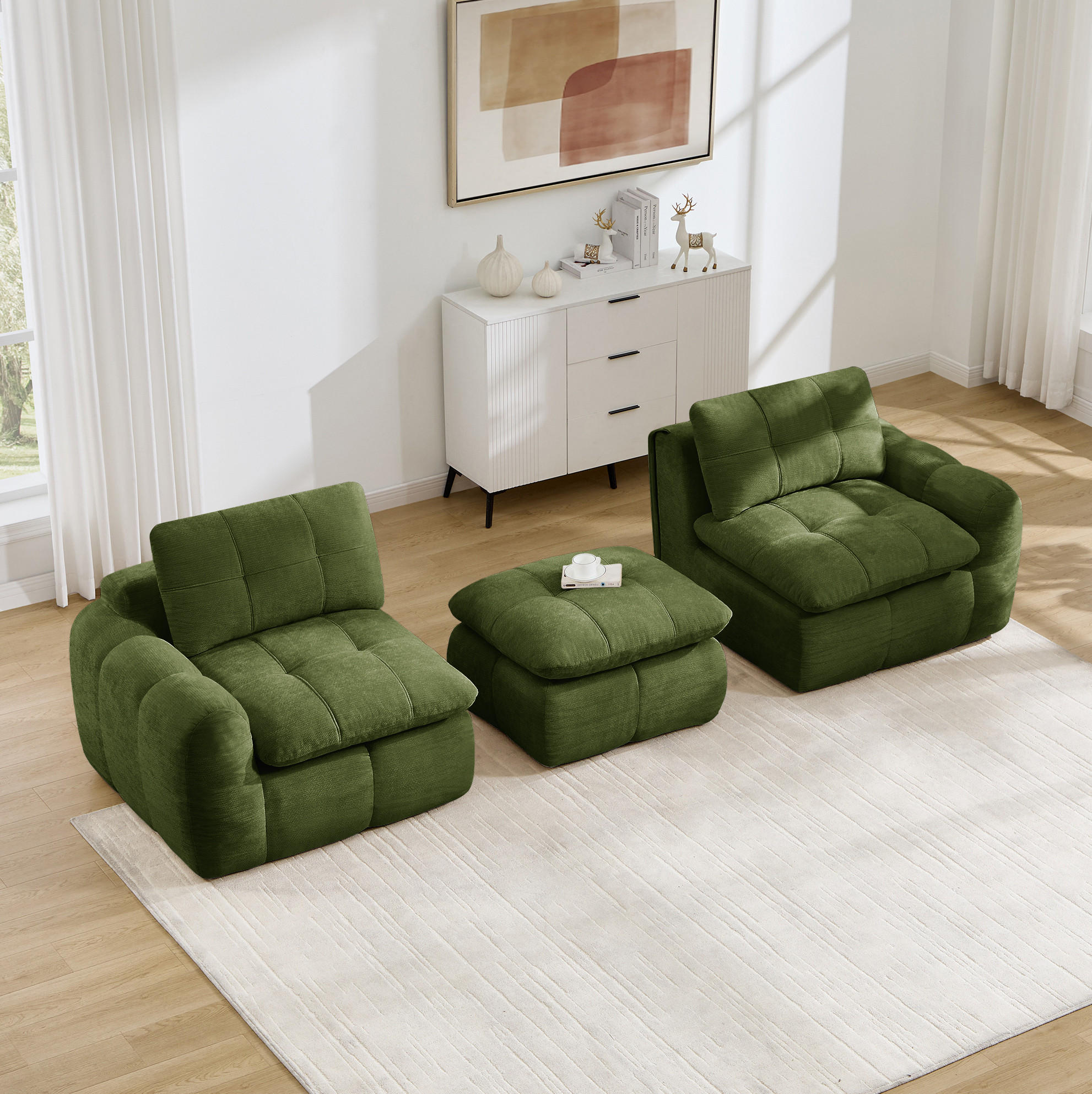 SOFA 194/160/68 cm in Grün aus Chenille, rahmenlos und montagefrei - Grün, Textil (160/68/194cm) - Flora Grace