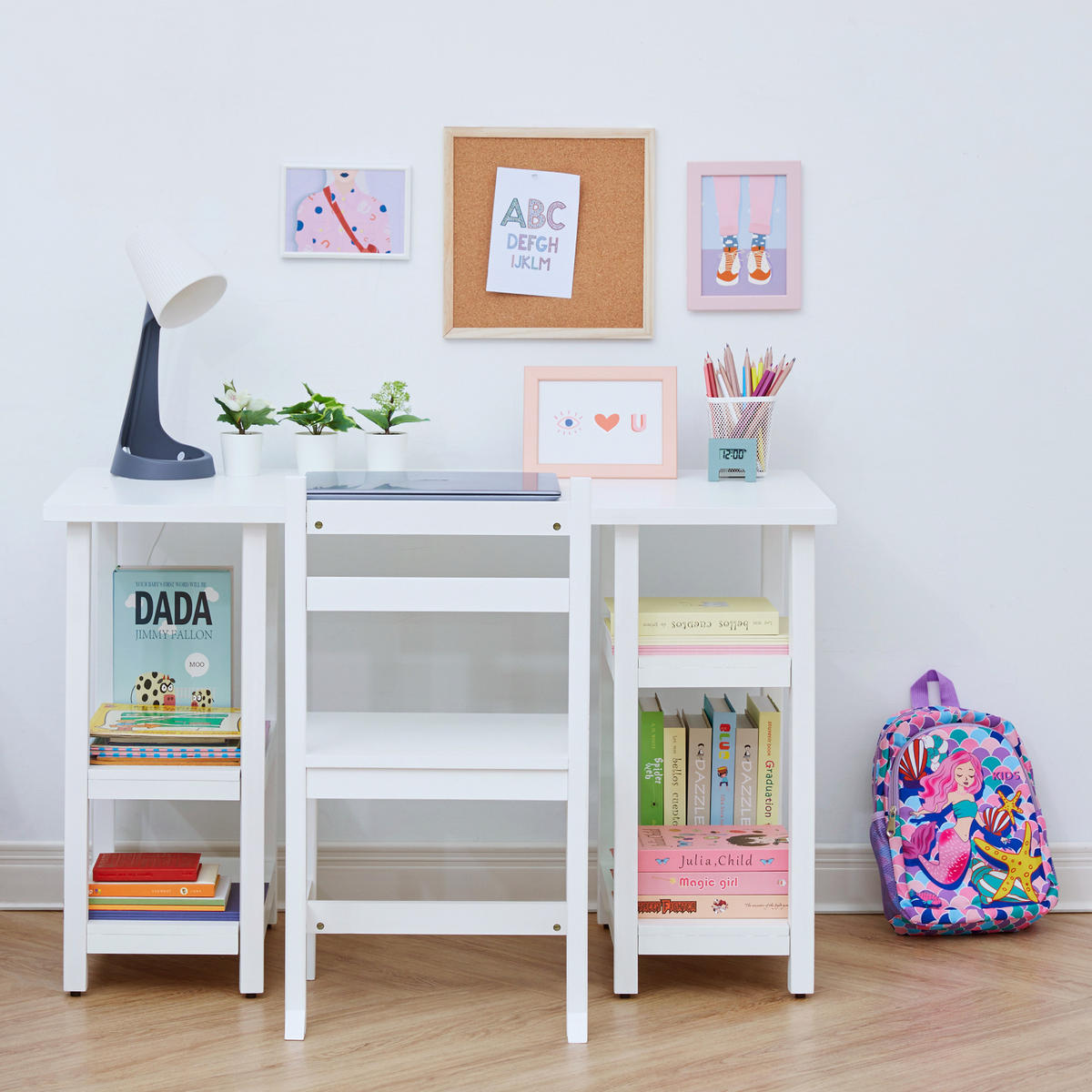 KINDERSCHREIBTISCH & Stuhl, Weiß, 65cm - Weiß, Holz (44.5/64.8/101.6cm) - Teamson Kids