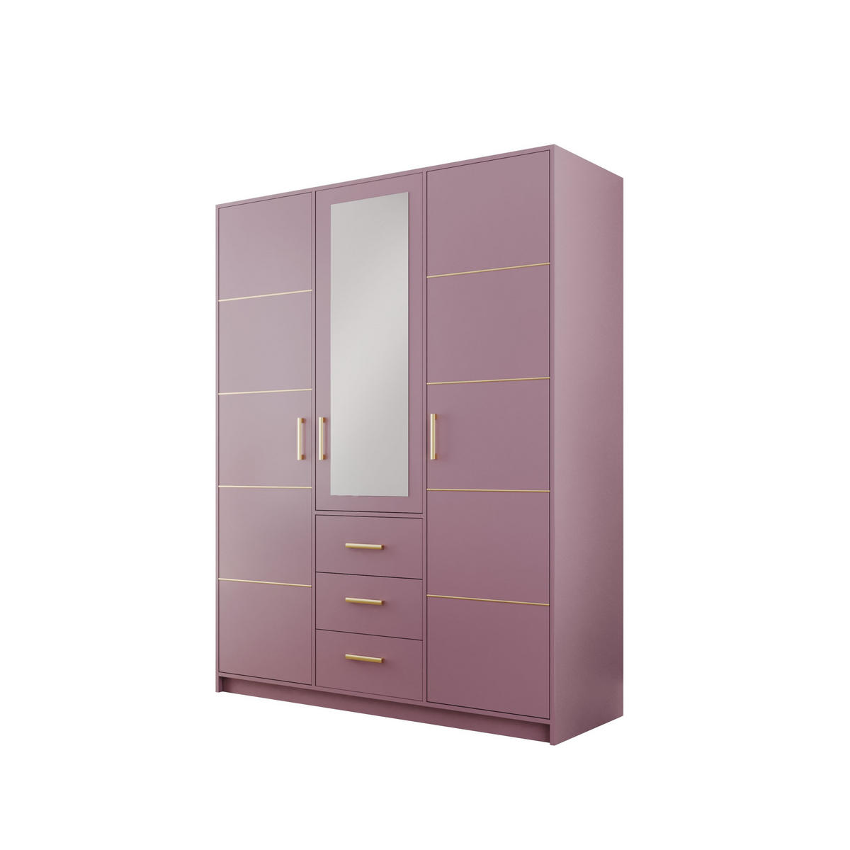 DREHTÜRENSCHRANK ELISE 147/200/57,5 cm 3-türig mit Spiegel Violett - Violett, Holzwerkstoff (147/200/57.5cm) - MASSENO