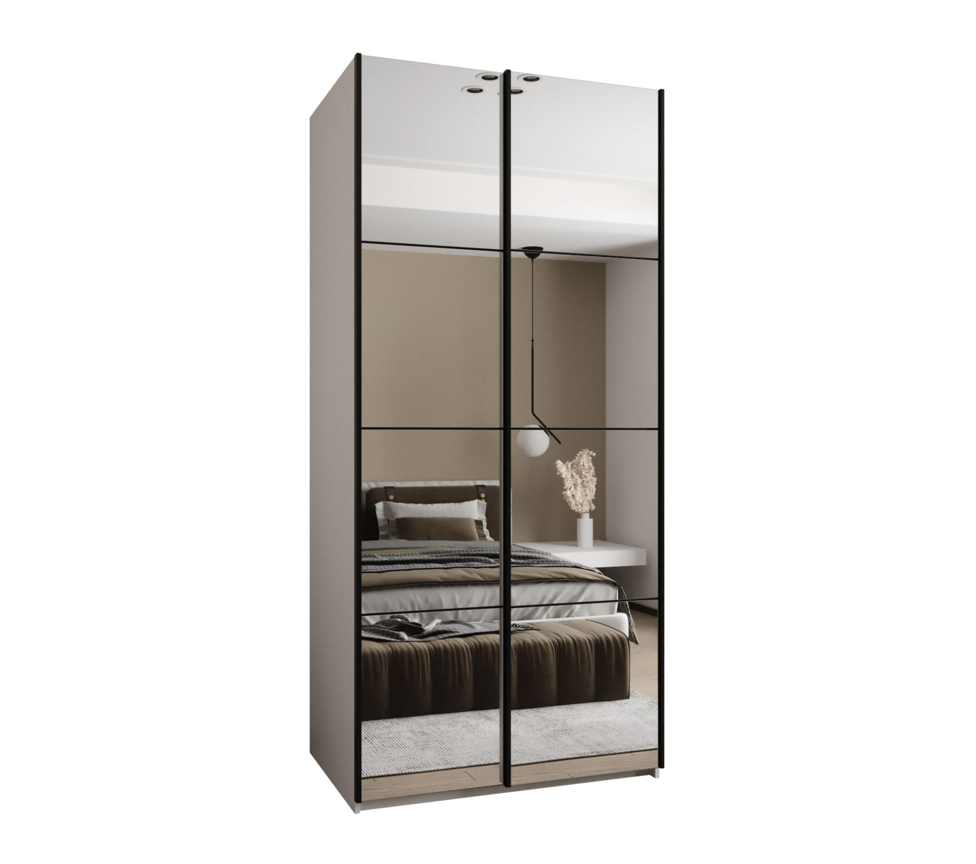 Abiks Möbel Schwebetürenschrank Weiß, Schwarz, Schwarz 100x245x64 cm