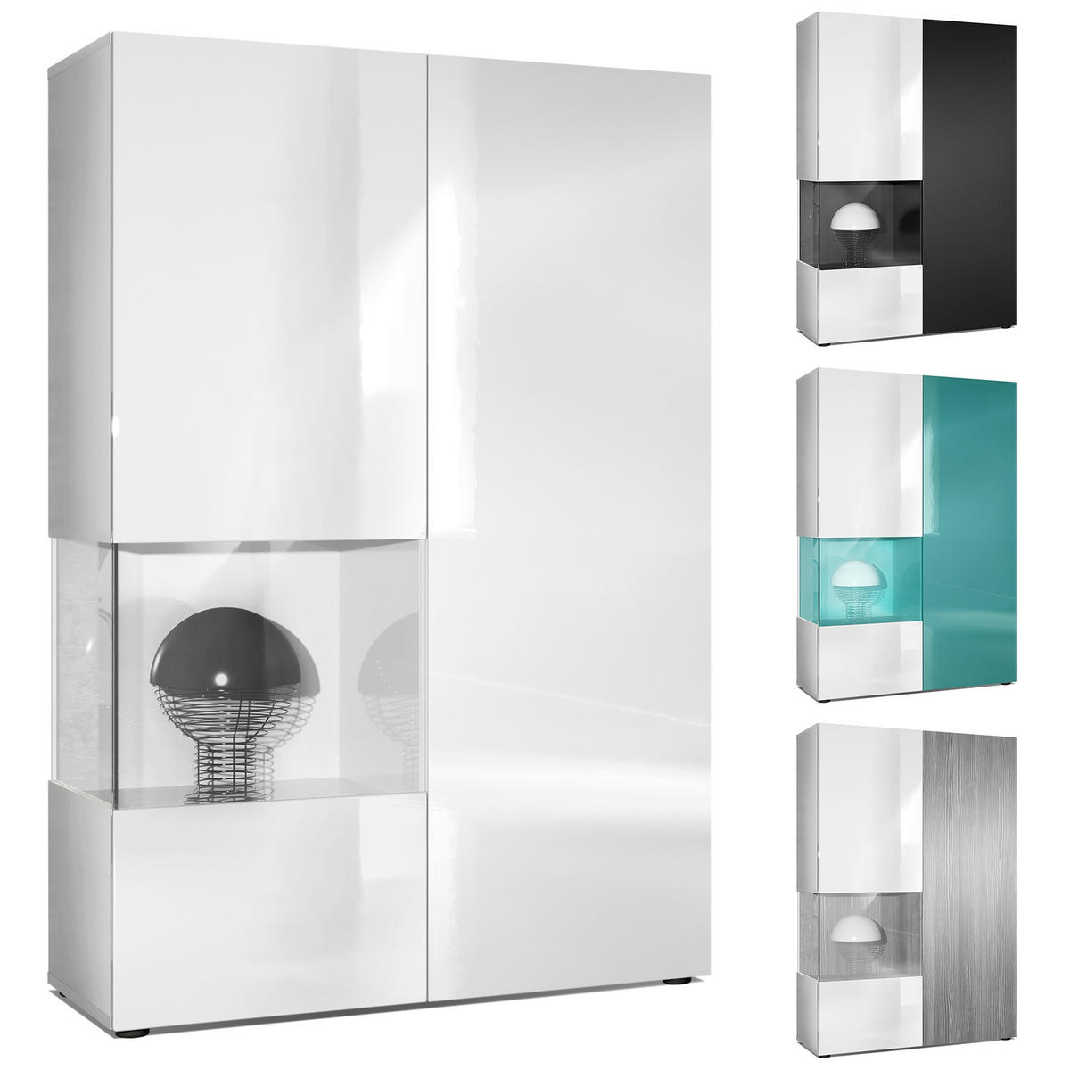 VITRINE Morena Tür und Einsatz in Grau Hochglanz - Grau, Holzwerkstoff (91.5/136.5/37cm) - Vladon