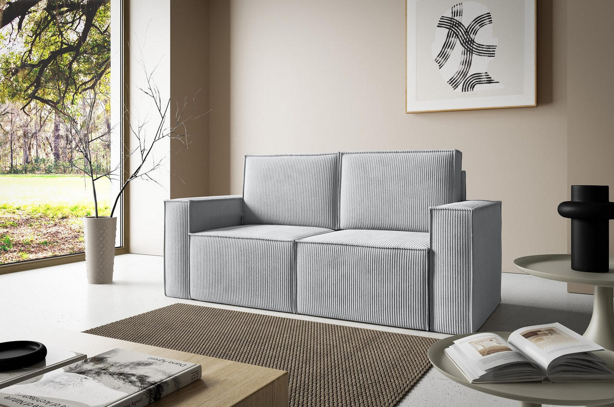 SOFA Orto Hellgrau, Zweisitzer Polstersofa - Hellgrau, Holzwerkstoff/Textil (178/93/82cm) - Bettso