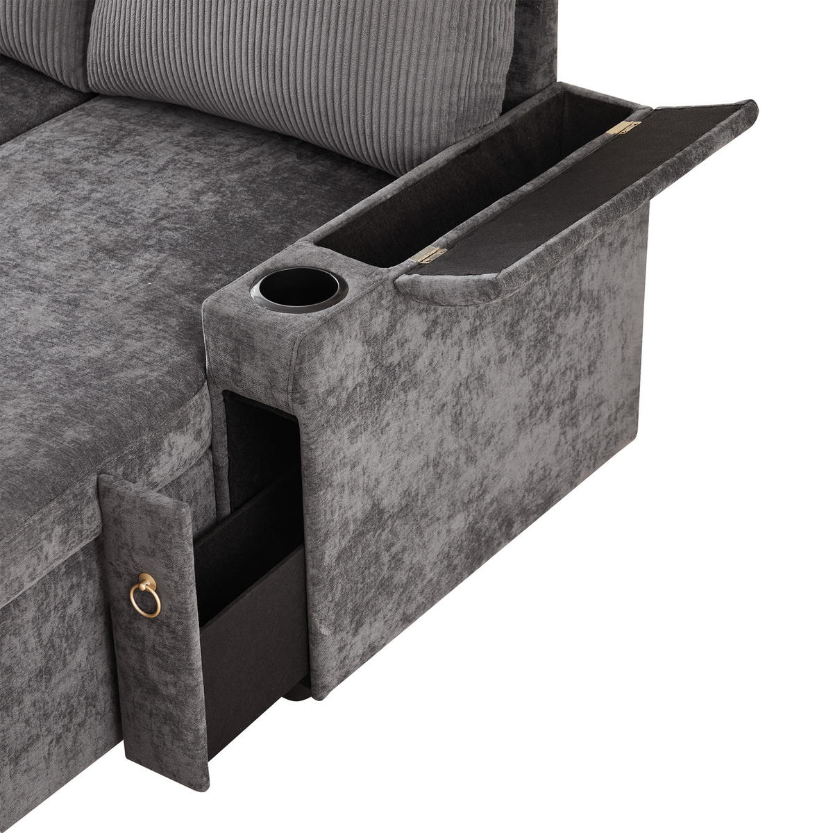 SCHLAFSOFA 272x131x84 cm aus Chenille & Cord mit Stauraum & Getränkehaltern, grau - Grau, Textil (131/84/272cm) - Luhomfu