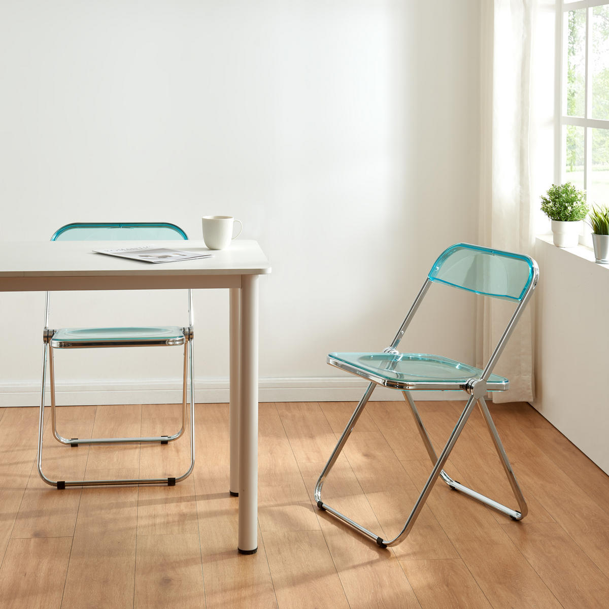 KLAPPSTUHL-SET Pornainen 2 TLG. - Hellblau, Kunststoff/Metall (46/74/47cm) - [en.casa]