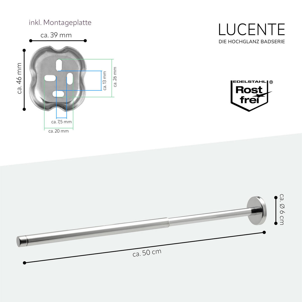 TELESKOPHANDTUCHSTANGE LUCENTE Edelstahl - Chromfarben, Metall (6/6/50cm) - bremermann
