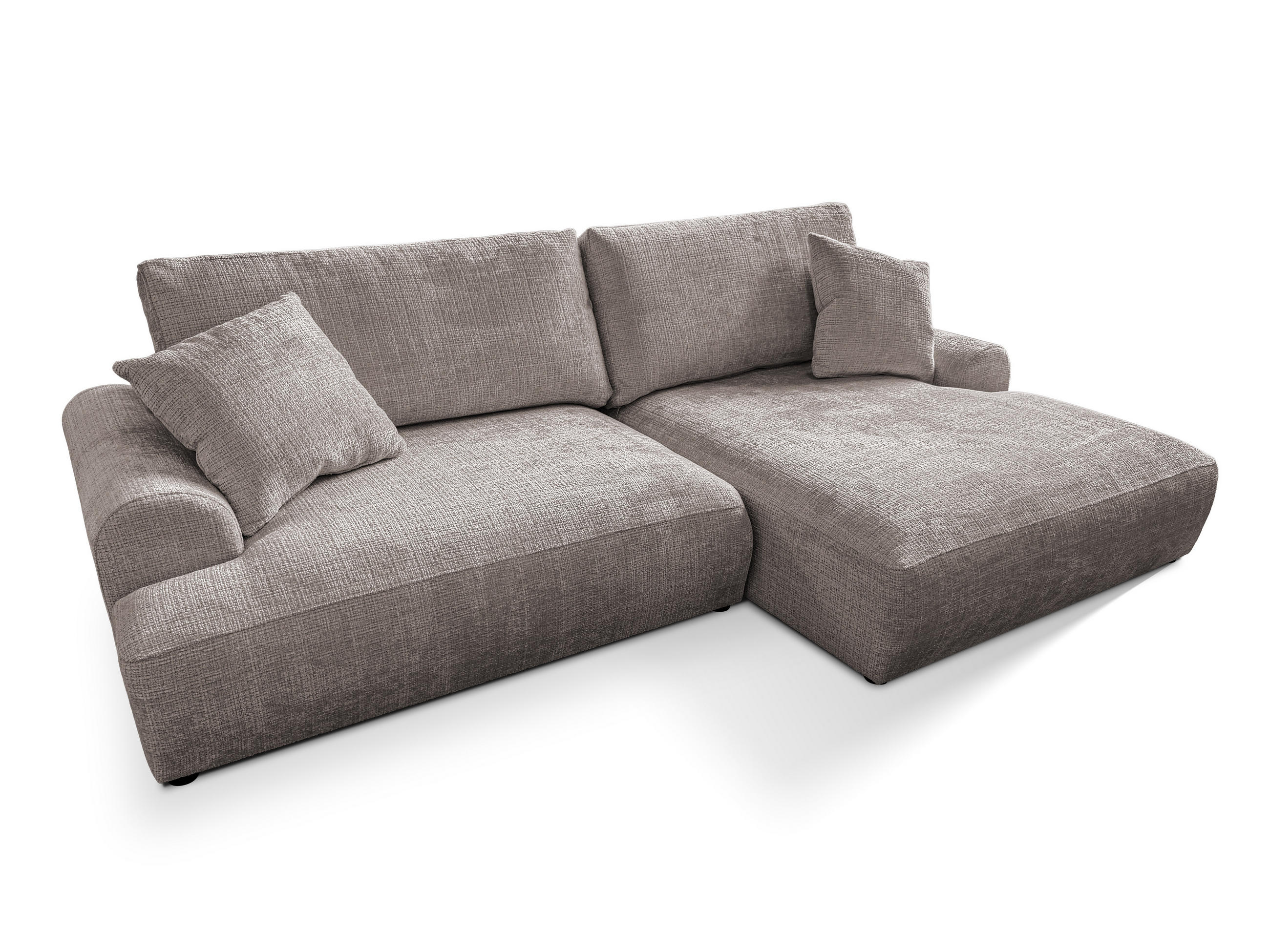 ECKSOFA Melvano mit Schlaffunktion und Bettkasten im Japandi-Stil aus weichem Taupe Chenille-Stoff - Taupe/Schwarz, Holz/Kunststoff (240/145cm) - S-Style