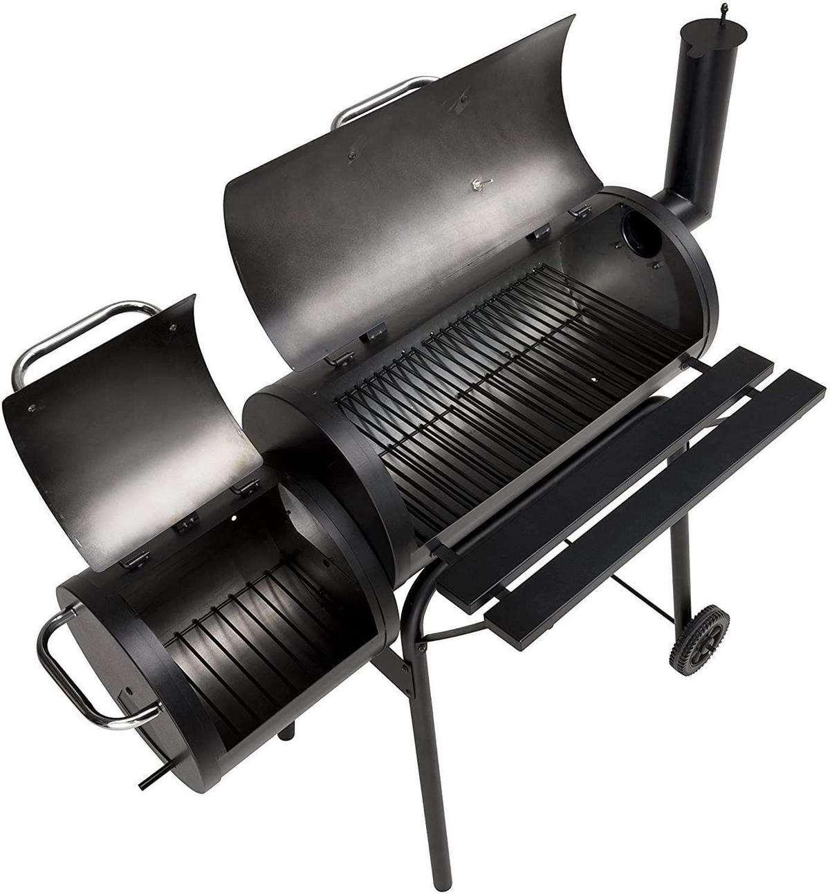 HOLZKOHLEGRILL Smoker Grill Schwarz 54 cm, Deckel, Thermometer, Räder, Outdoor BBQ Grill, Grillwagen, Gartengrill, Kohlegrill, Barbecue, Grillstation - Schwarz, Metall (58/114/104cm) - Resch