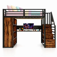 HOCHBETT 90/200 mit LED Kleiderschrank Schreibtisch und Steckdose in Schwarz - Schwarz, Holz/Holzwerkstoff (90/200cm) - EVRYAE