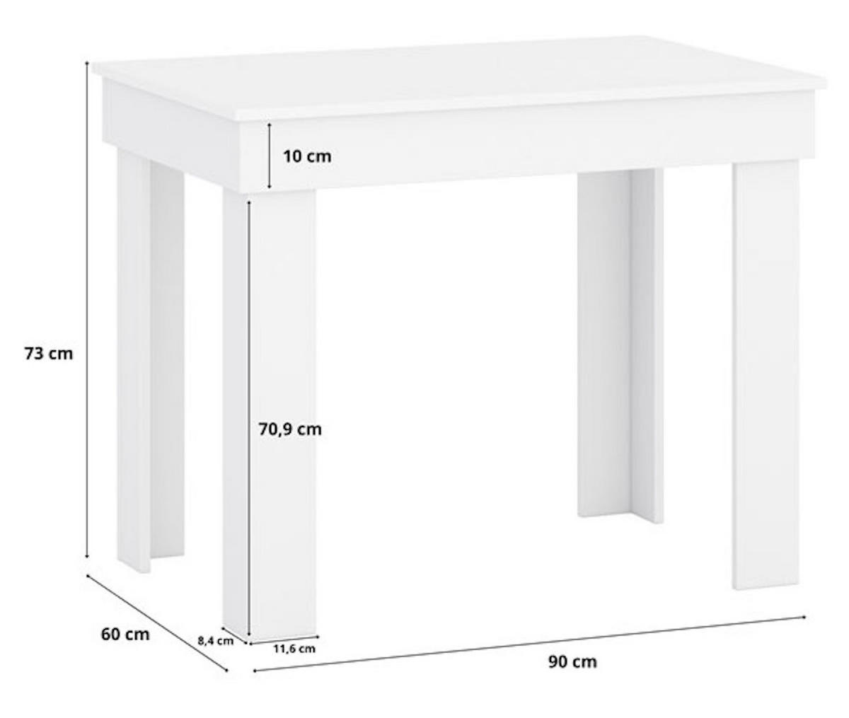 ESSTISCH Cassie weiß 90 / 60 / 73cm - Weiß, Holz/Holzwerkstoff (60/90/73cm) - Feldmann-Wohnen