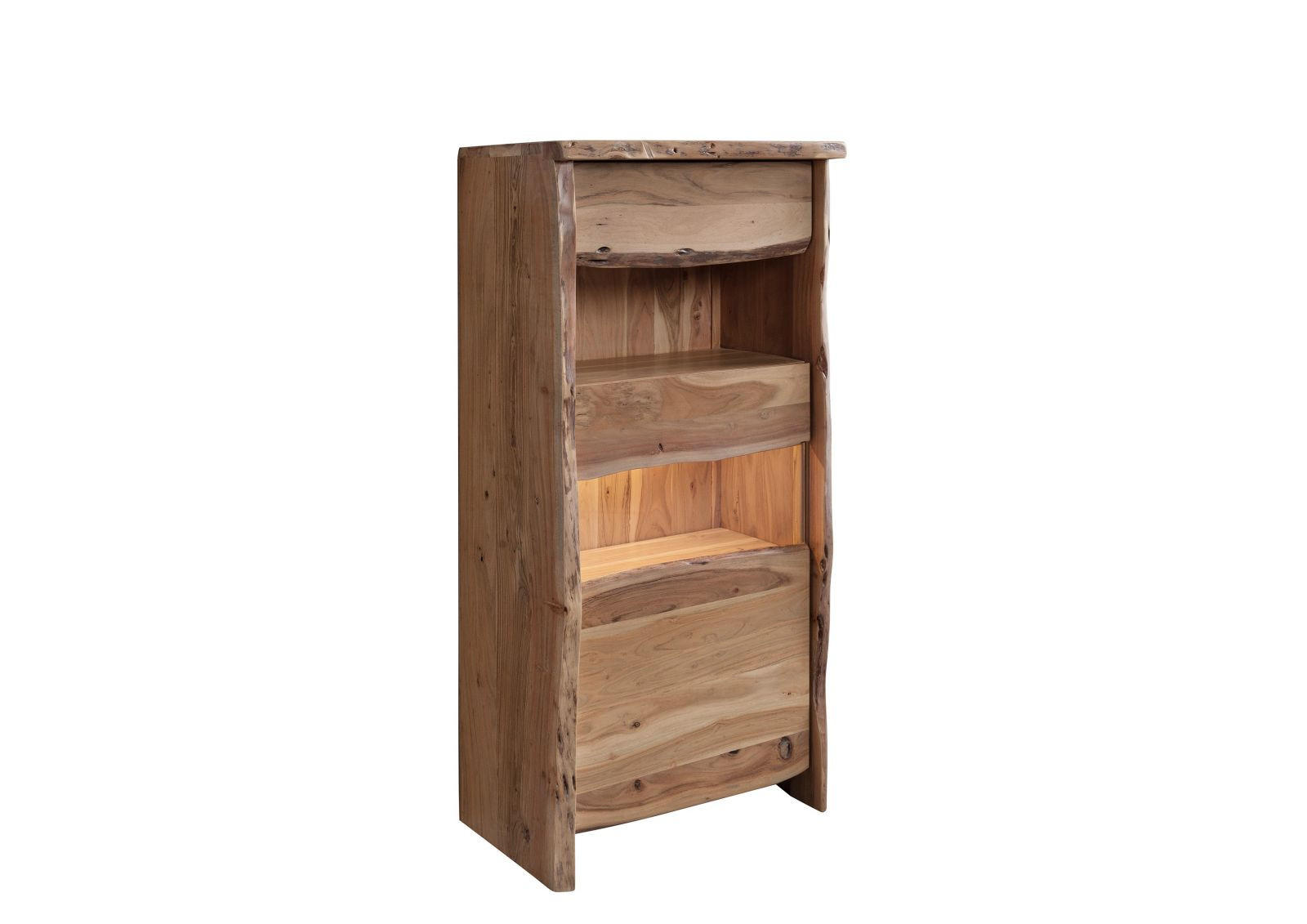 VITRINE Akazie 71x45x147 natur lackiert PURE ACACIA #110 - Braun, Holz (71/147/45cm) - Massivmoebel24