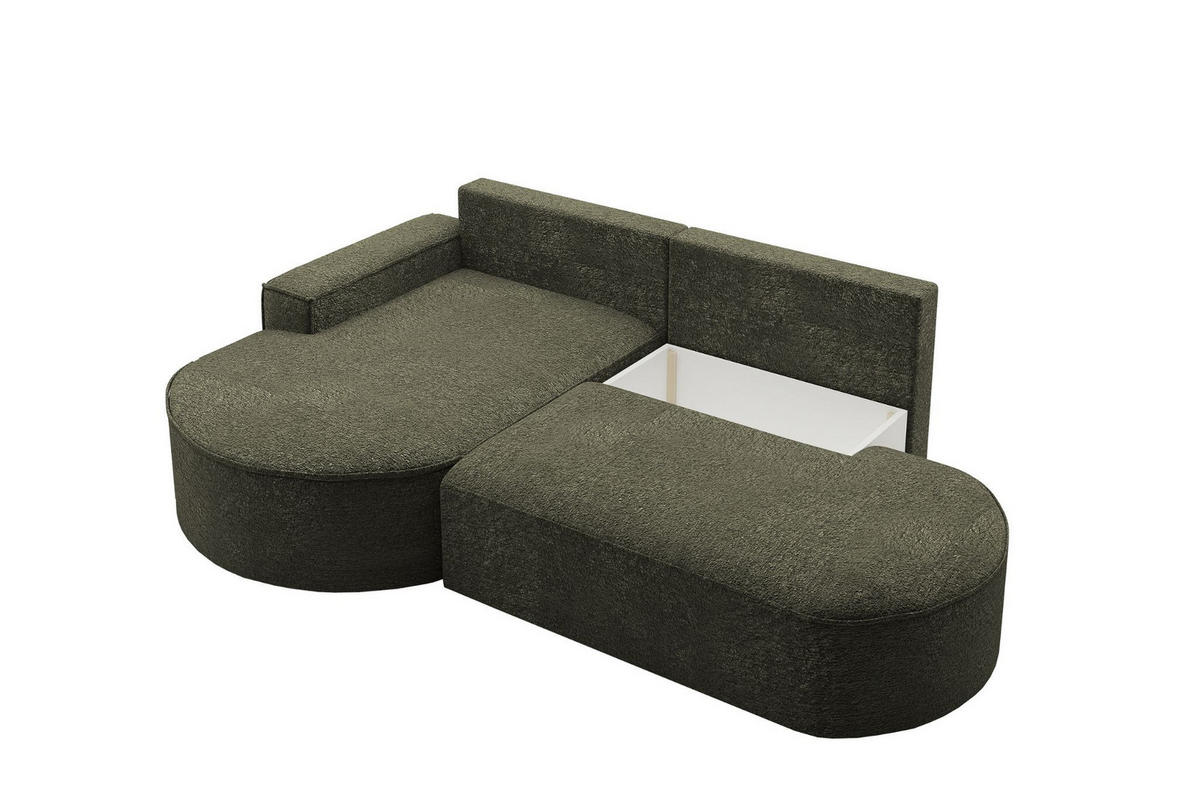 ECKSOFA mit Schlaffunktion und Bettkasten Modena Runden stoff Arena Grün Links - Grün, Holz (179/278cm) - Kaiser Möbel
