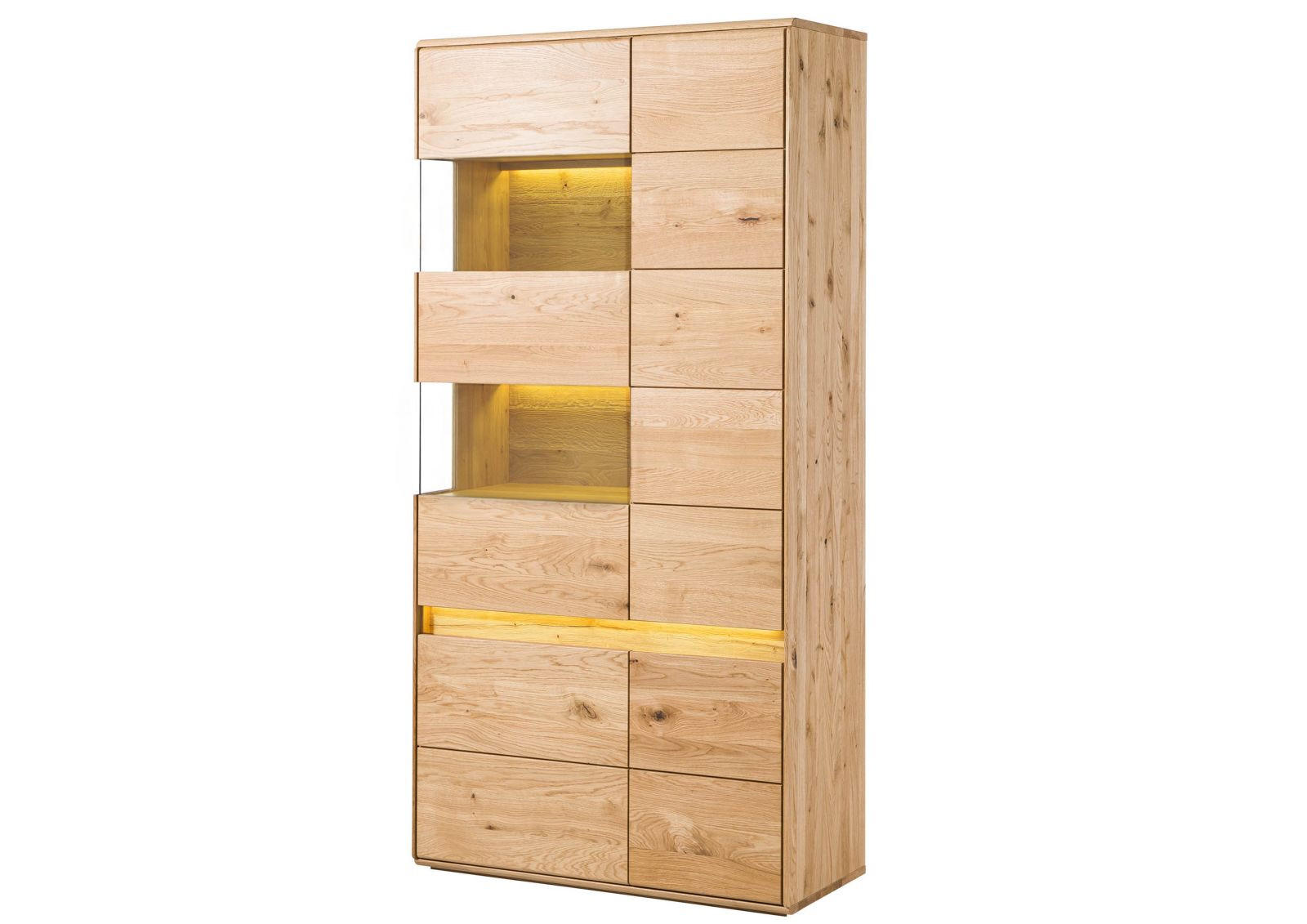 VITRINE Wildeiche inkl. LED 103x43,5x207 natur geölt CARDIFF #111 - Braun, Holz (103/207/44cm) - Massivmoebel24