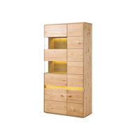 VITRINE Wildeiche inkl. LED 103x43,5x207 natur geölt CARDIFF #111 - Braun, Holz (103/207/44cm) - Massivmoebel24