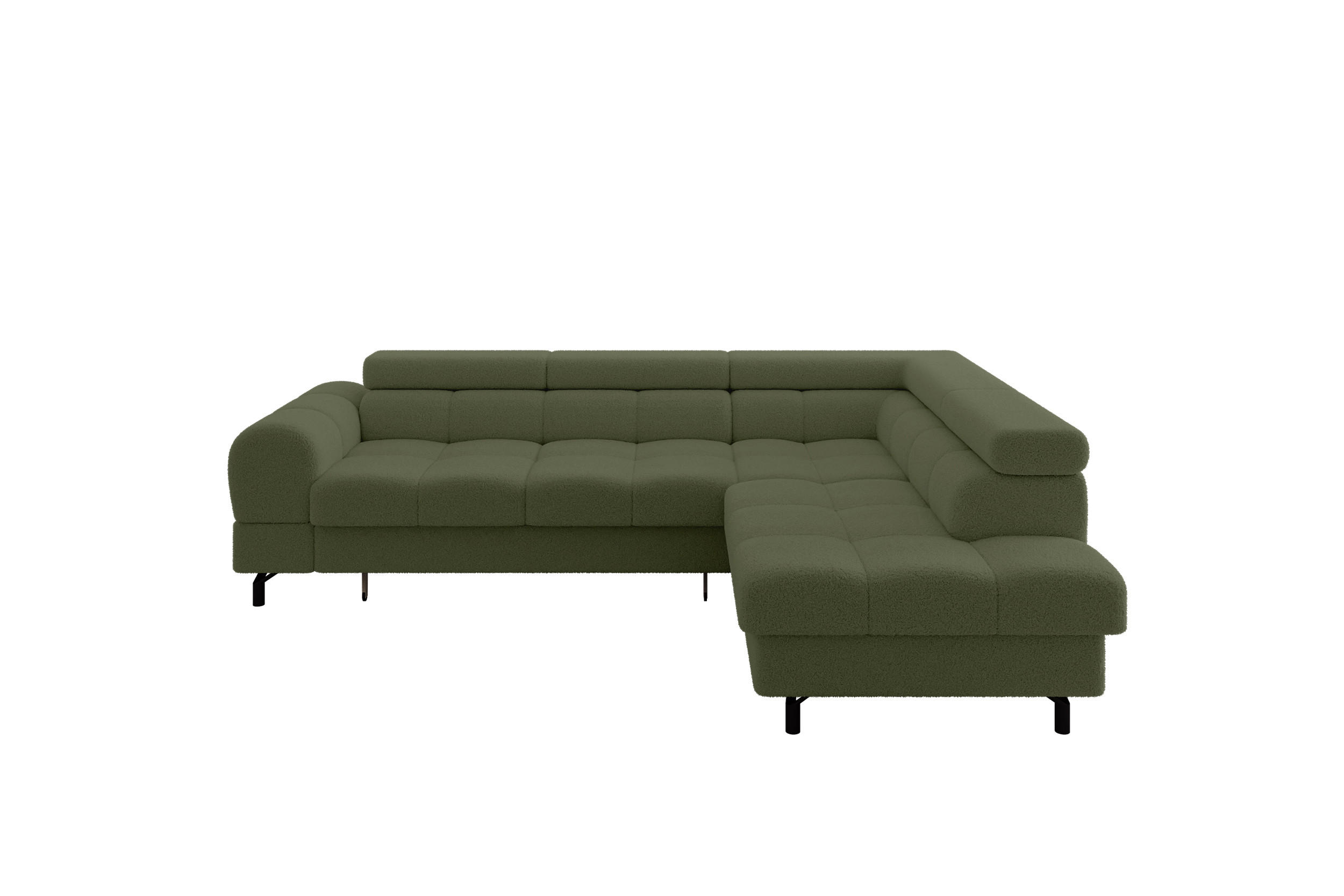 ECKSOFA mit Schlaffunktion Ottomane Rechts LUMA-L 272x203x70 Grün Bouclé - Schwarz/Grün, Holzwerkstoff/Kunststoff (203/272cm) - ALTDECOR