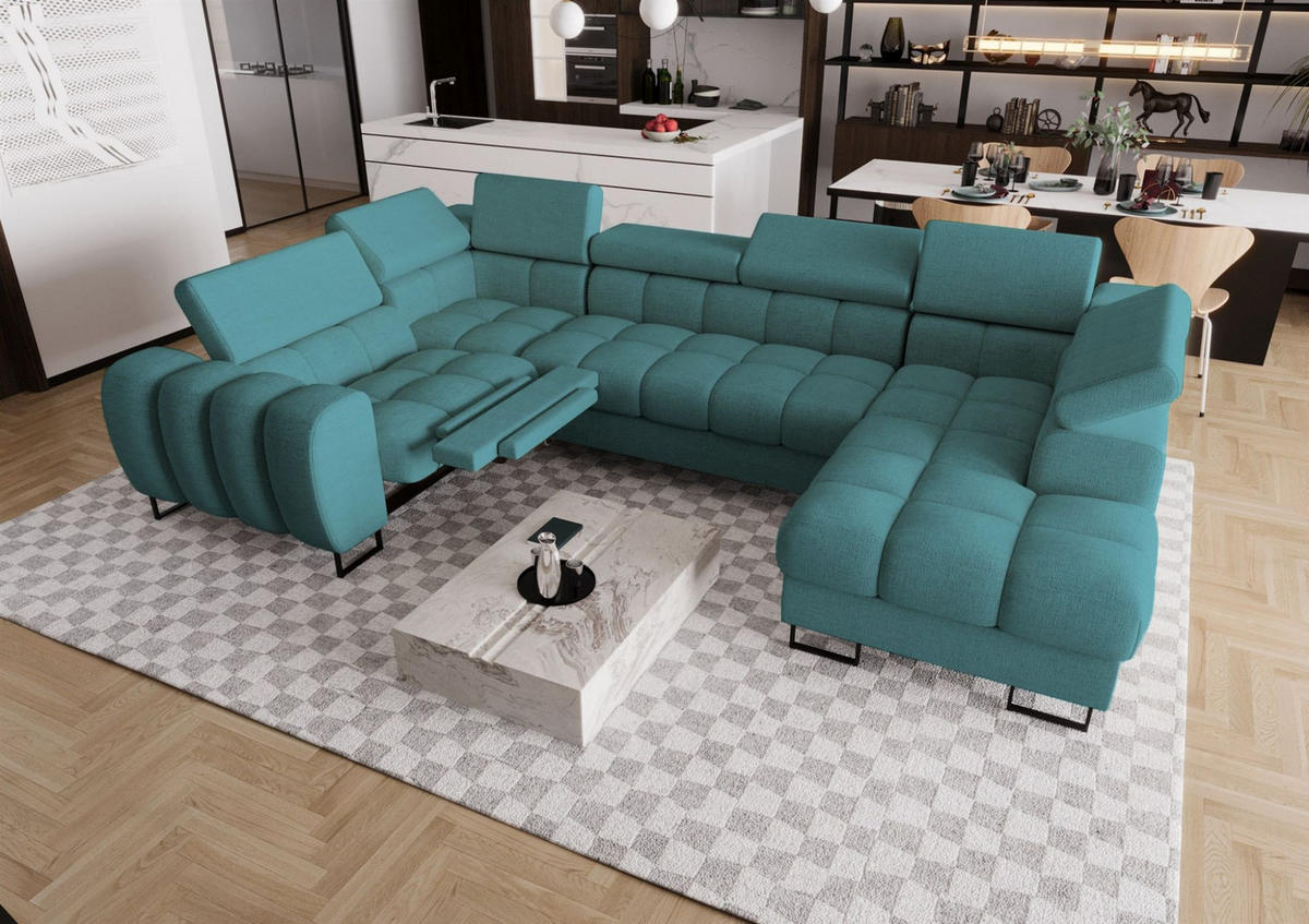 WOHNLANDSCHAFT Bastien Relax - Blau, Holzwerkstoff/Textil (350/95/198cm) - Fun Möbel