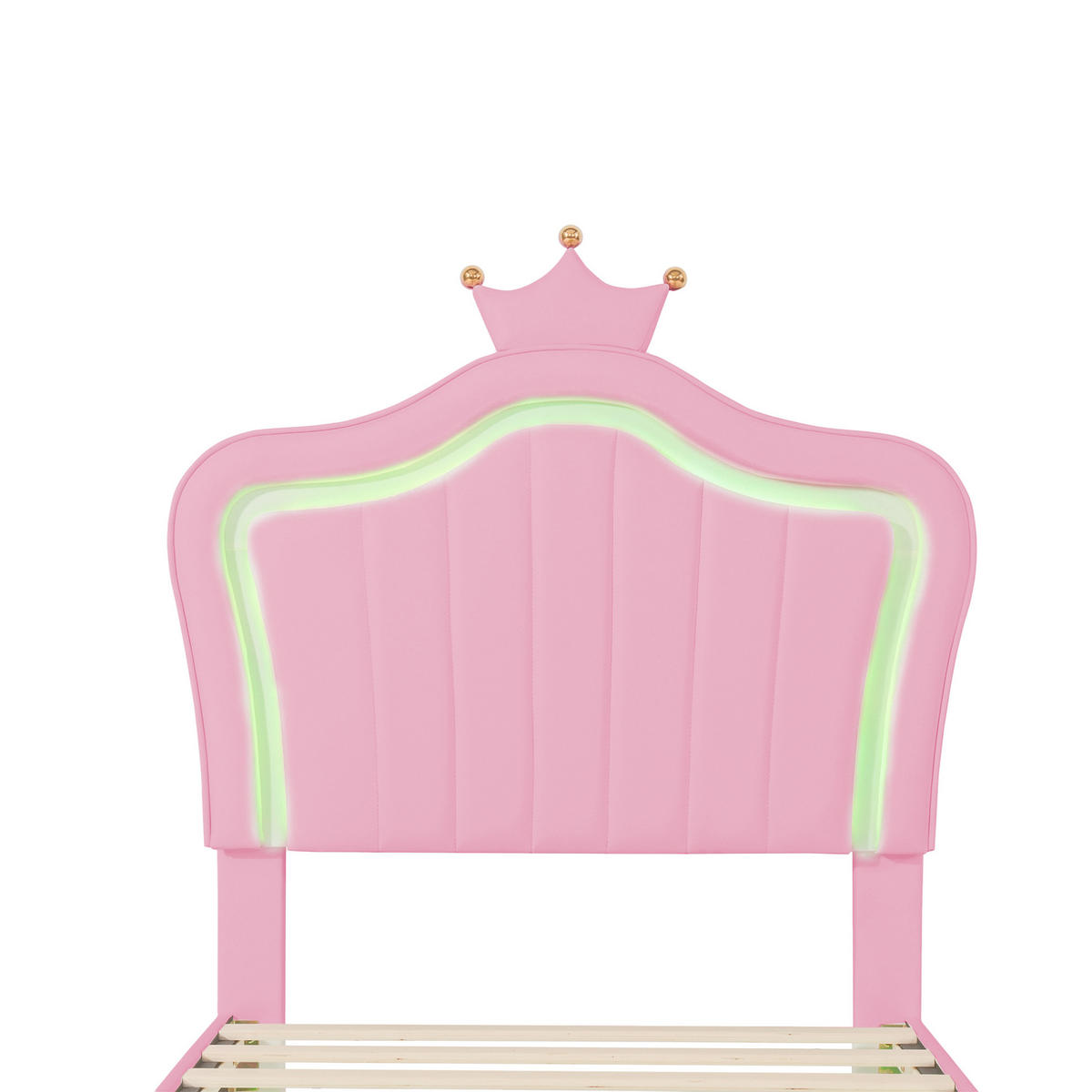 KINDERBETT 90/200 cm mit LED-Beleuchtung, verstellbarem Kopfteil und Muschel-Kronen-Design, Rosa - Pink, Textil (90/200cm) - Redom
