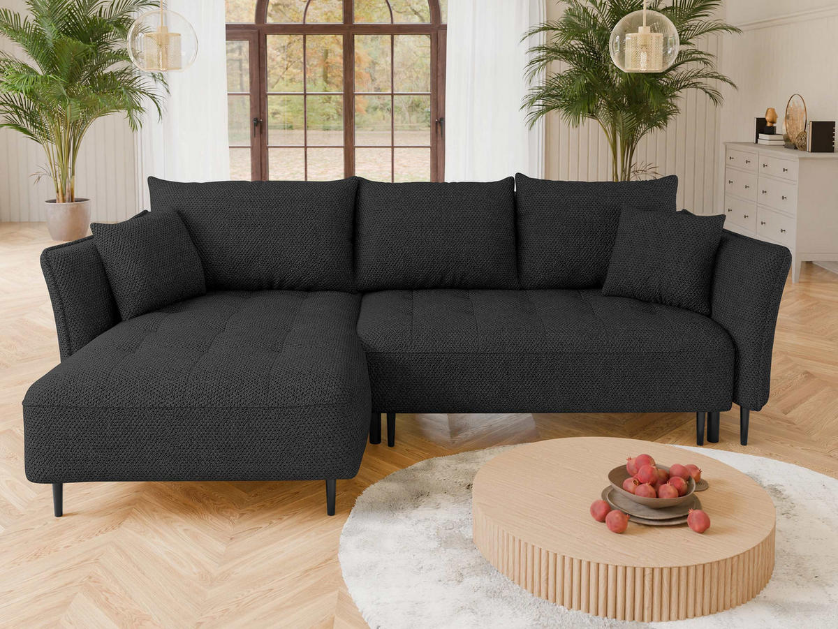 ECKSOFA Bari, Seite: Links - Anthrazit/Schwarz, Holz/Textil (276/158cm) - MIRJAN24