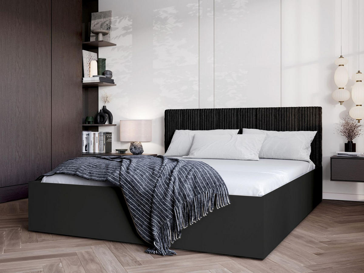 BETT Schwarz STYLE Mit Matratze Gepolsterter Schwarzer Kopfteil 120x200 cm - Schwarz, Textil (120/200cm) - Sepro Meble